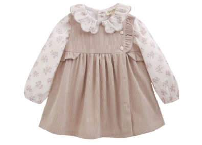 meisjes beige jurk met lange mouwen met bijhorende blouse - Newness