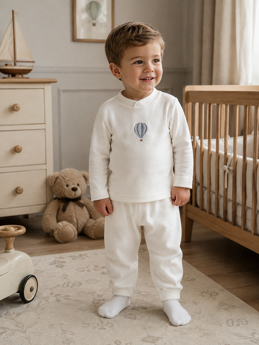 Beige velours pyjama / huispakje met luchtballon- Baby Gi
