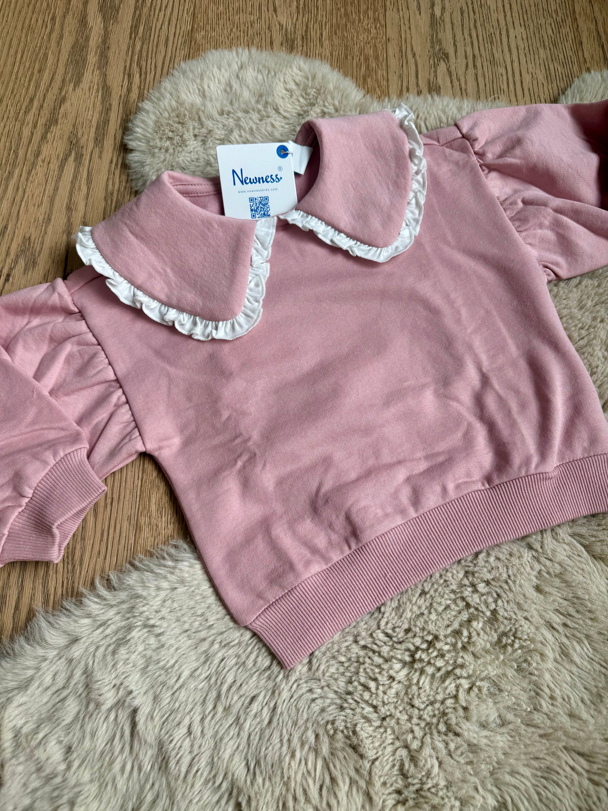 roze fleece sweatshirt met peter pan kraag en rushes - Newness