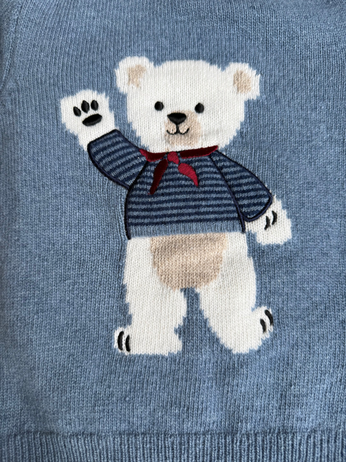 Lichtblauwe wollen pull met beer - dr. Kid
