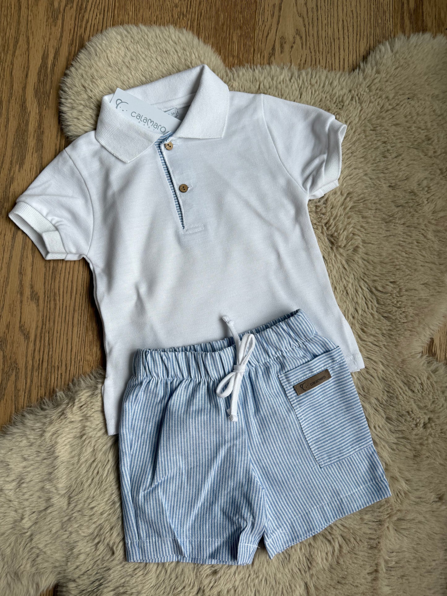 Henri - tweedelig setje t-shirt en blauwe gestreepte broek Calamaro Baby