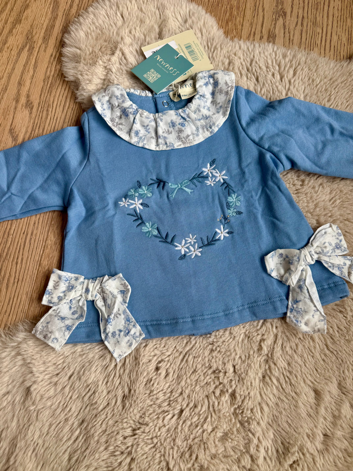 gekraagde fleece sweater met strikjes en lange mouwen - Newness