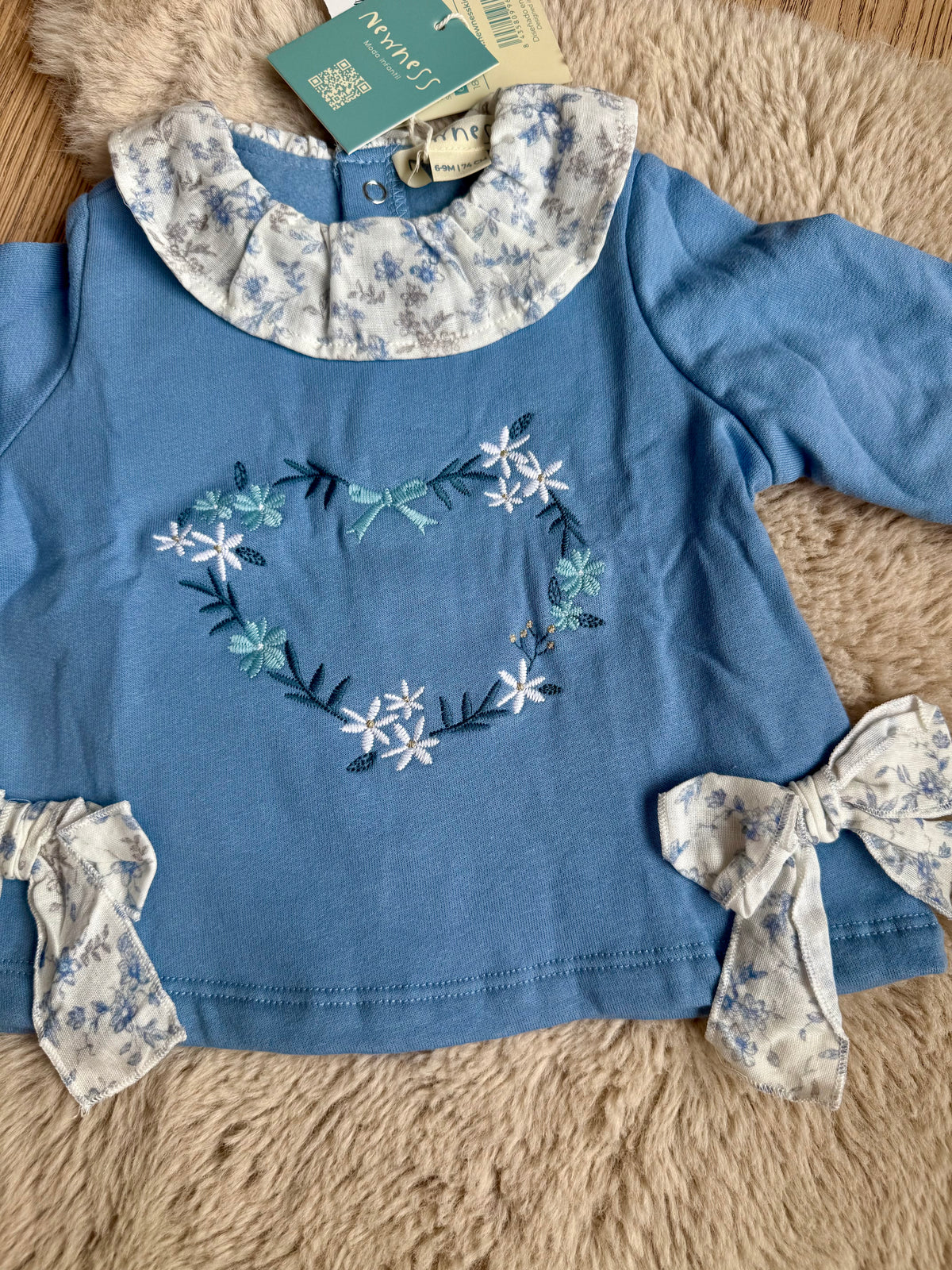 gekraagde fleece sweater met strikjes en lange mouwen - Newness