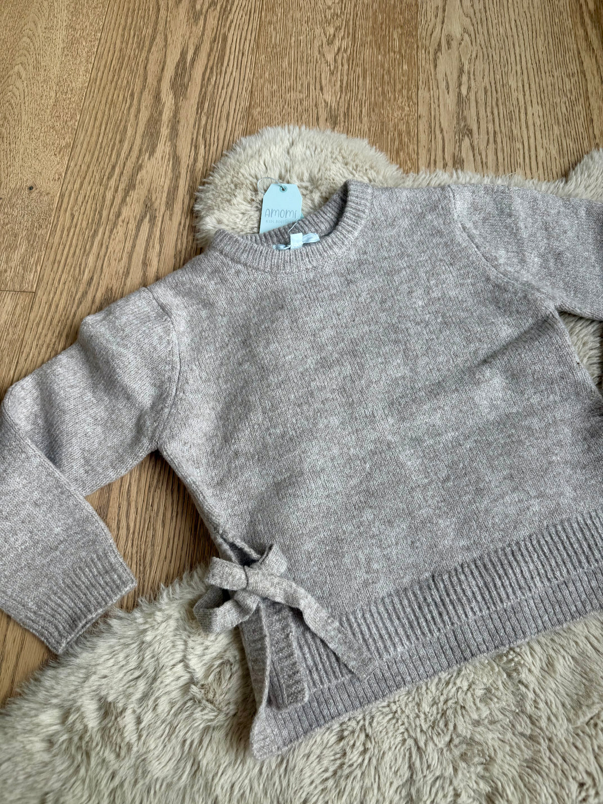 meisjes beige sweater met strikken aan de zijkant - Newness