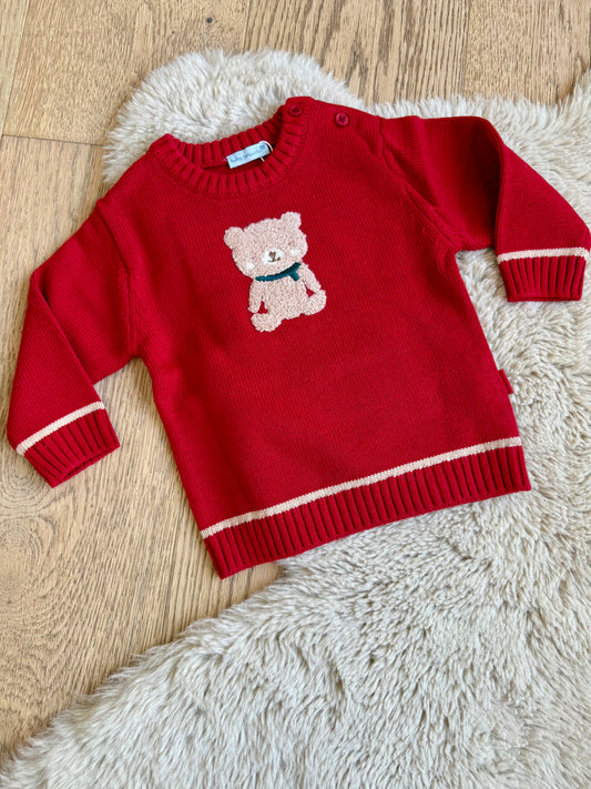 Rode gebreide pull met beer Tutto piccolo