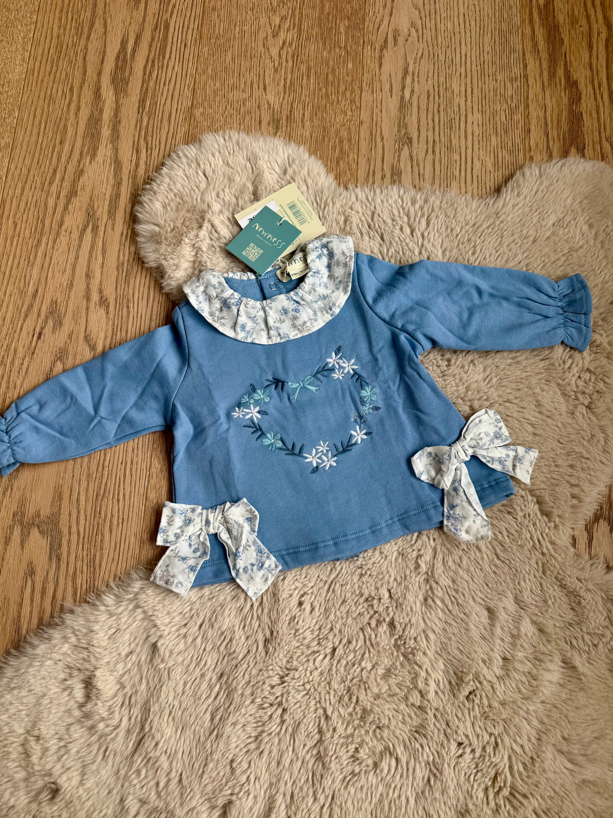 gekraagde fleece sweater met strikjes en lange mouwen - Newness