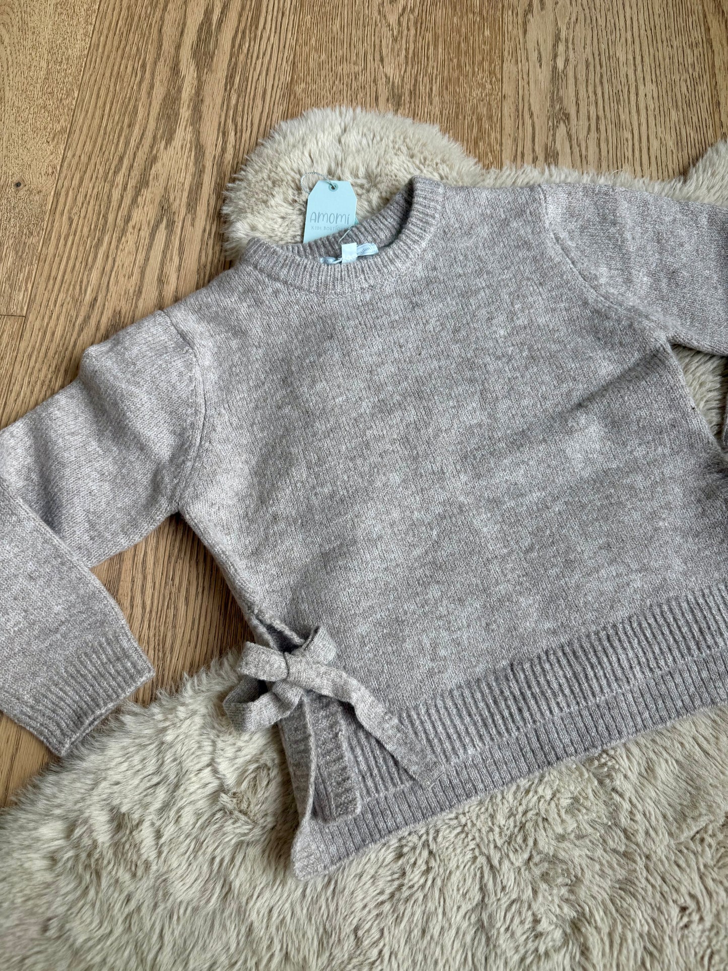 meisjes beige sweater met strikken aan de zijkant - Newness