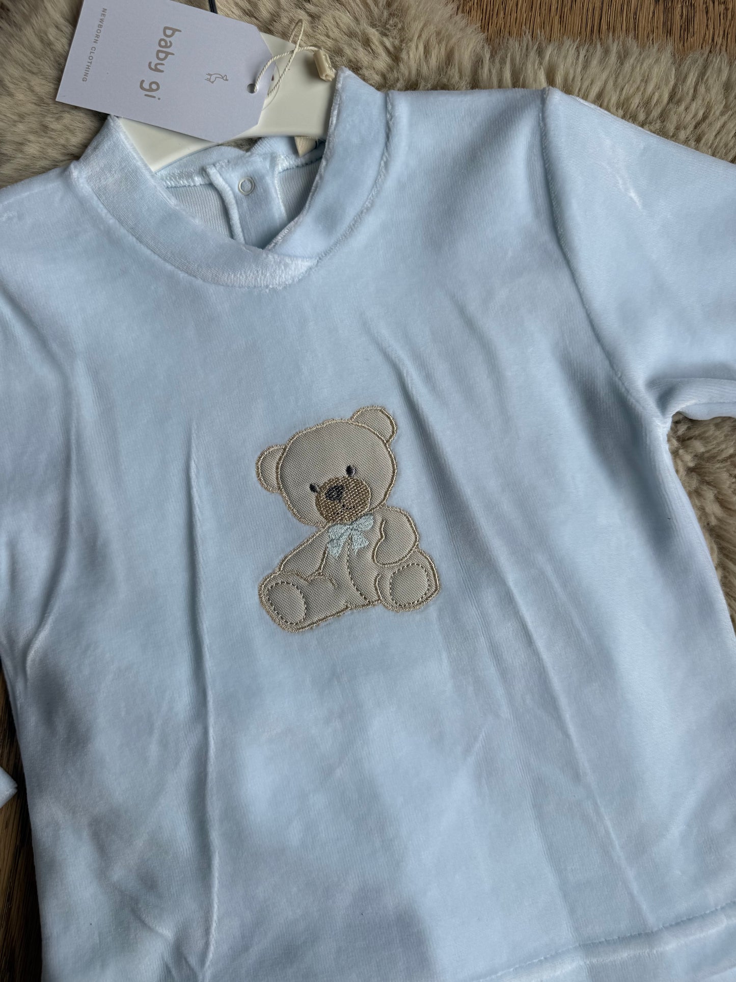 Blauw velours pyjama / huispakje met beer - Baby Gi