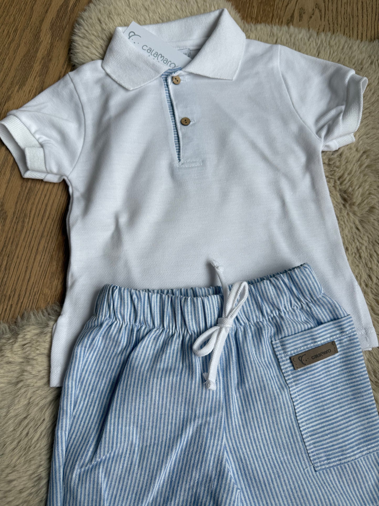 Henri - tweedelig setje t-shirt en blauwe gestreepte broek Calamaro Baby
