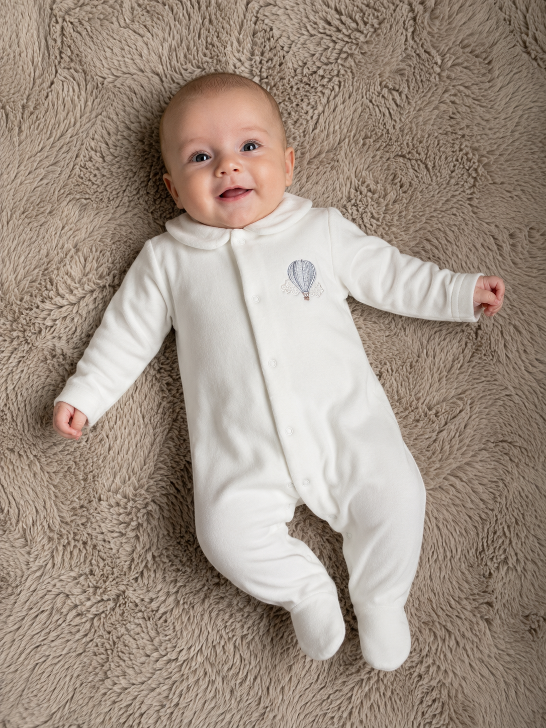 Beige baby velours boxpakje met kraagje en luchtballon - Baby Gi