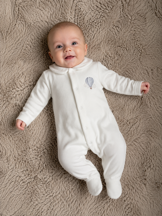 Beige baby velours boxpakje met kraagje en luchtballon - Baby Gi