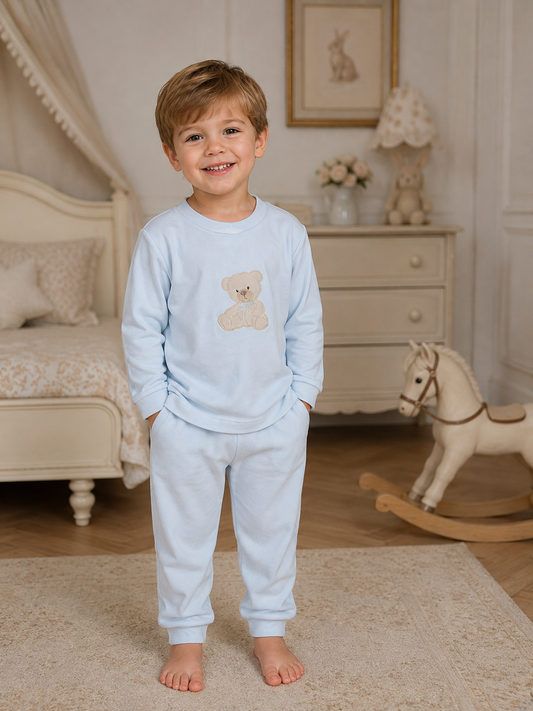 Blauw velours pyjama / huispakje met beer - Baby Gi