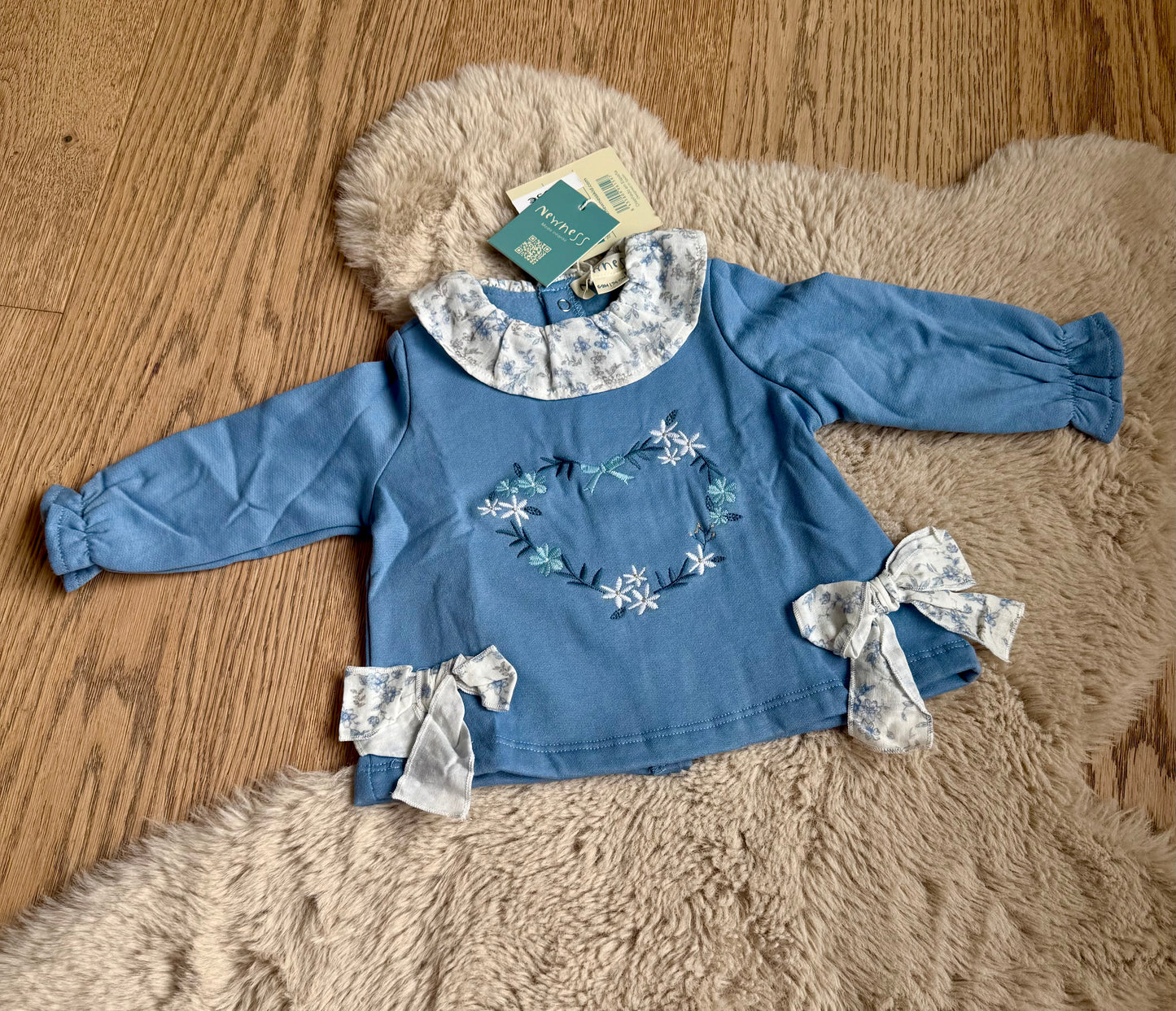 gekraagde fleece sweater met strikjes en lange mouwen - Newness