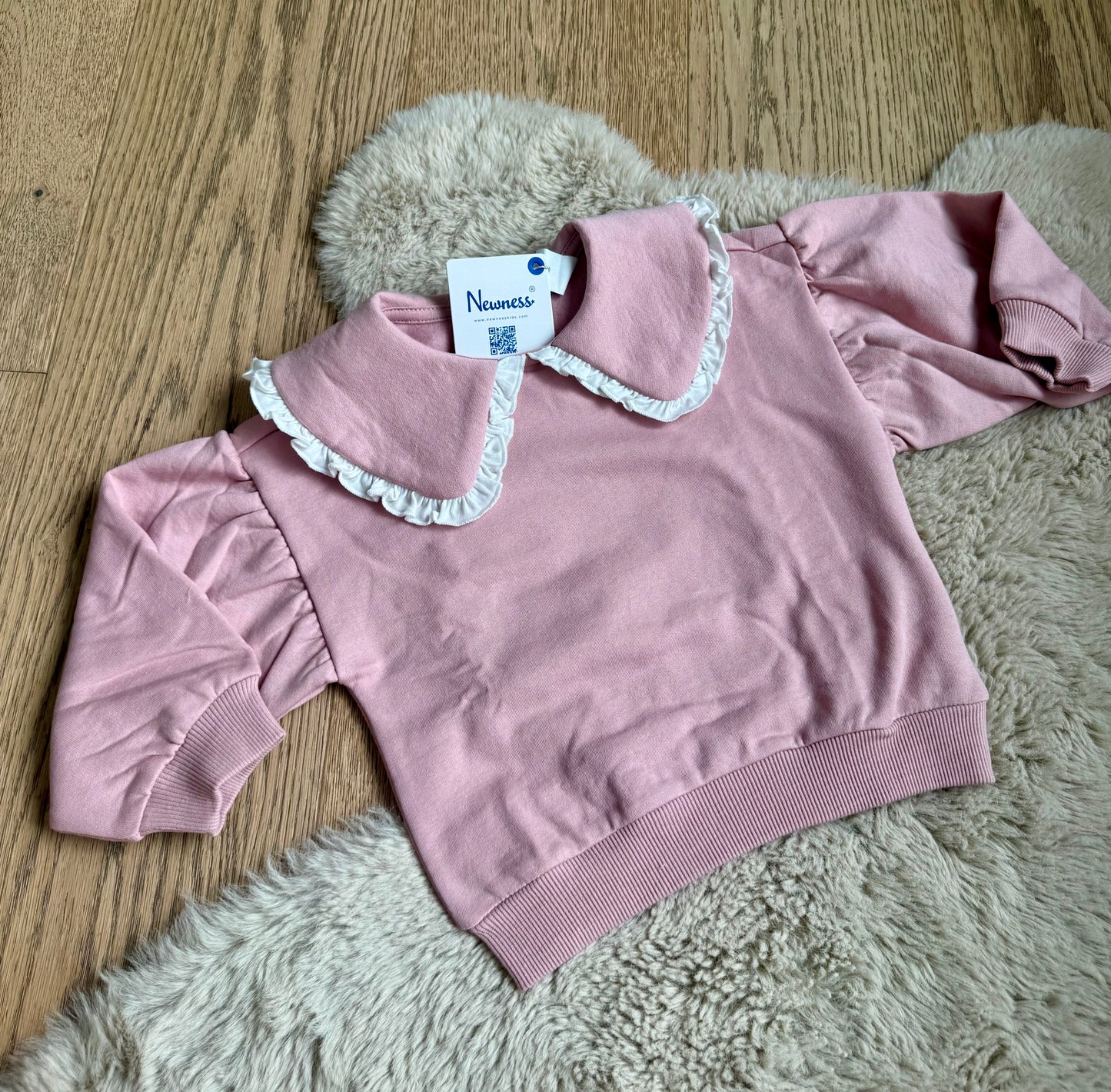 roze fleece sweatshirt met peter pan kraag en rushes - Newness