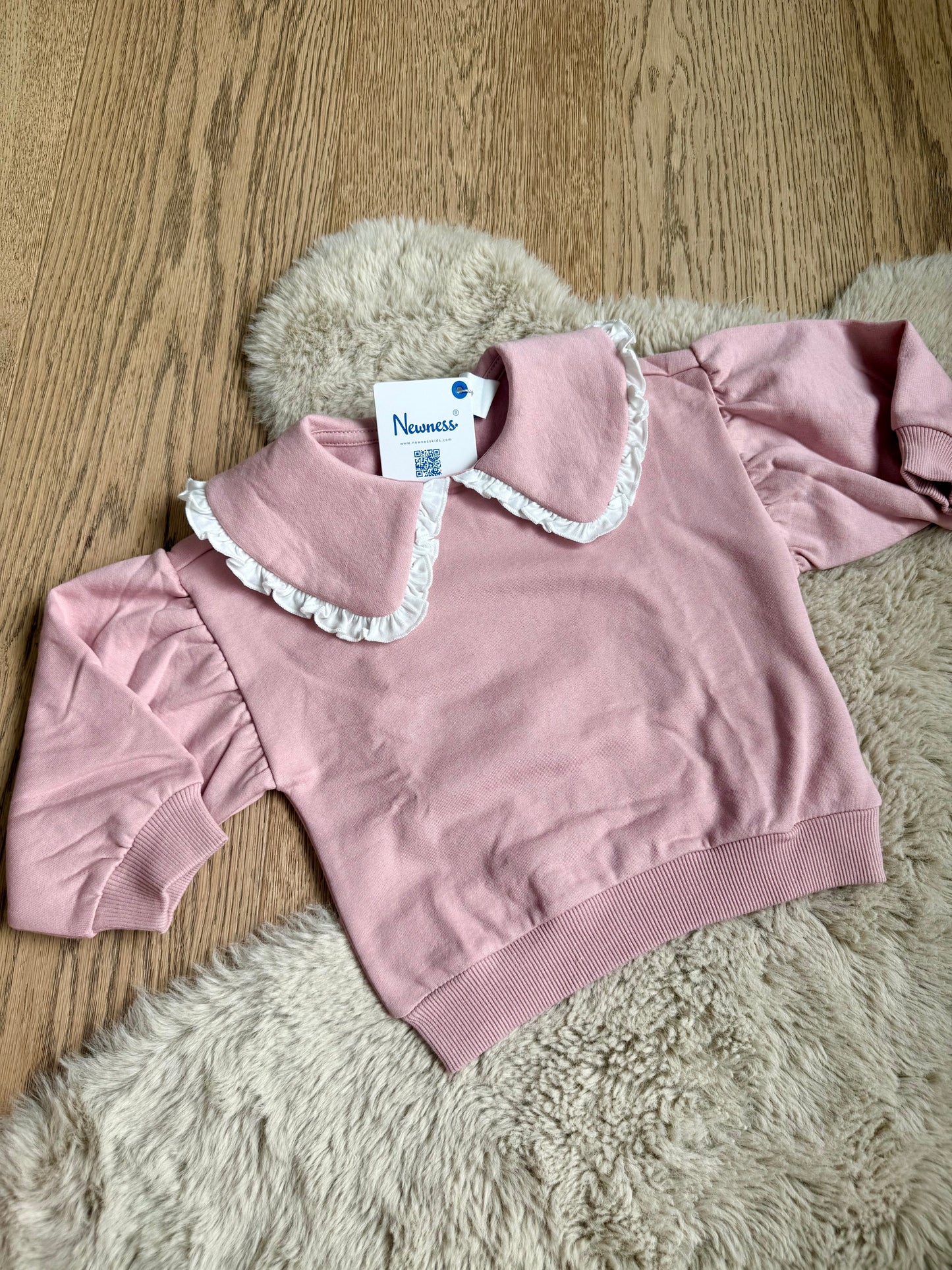 roze fleece sweatshirt met peter pan kraag en rushes - Newness