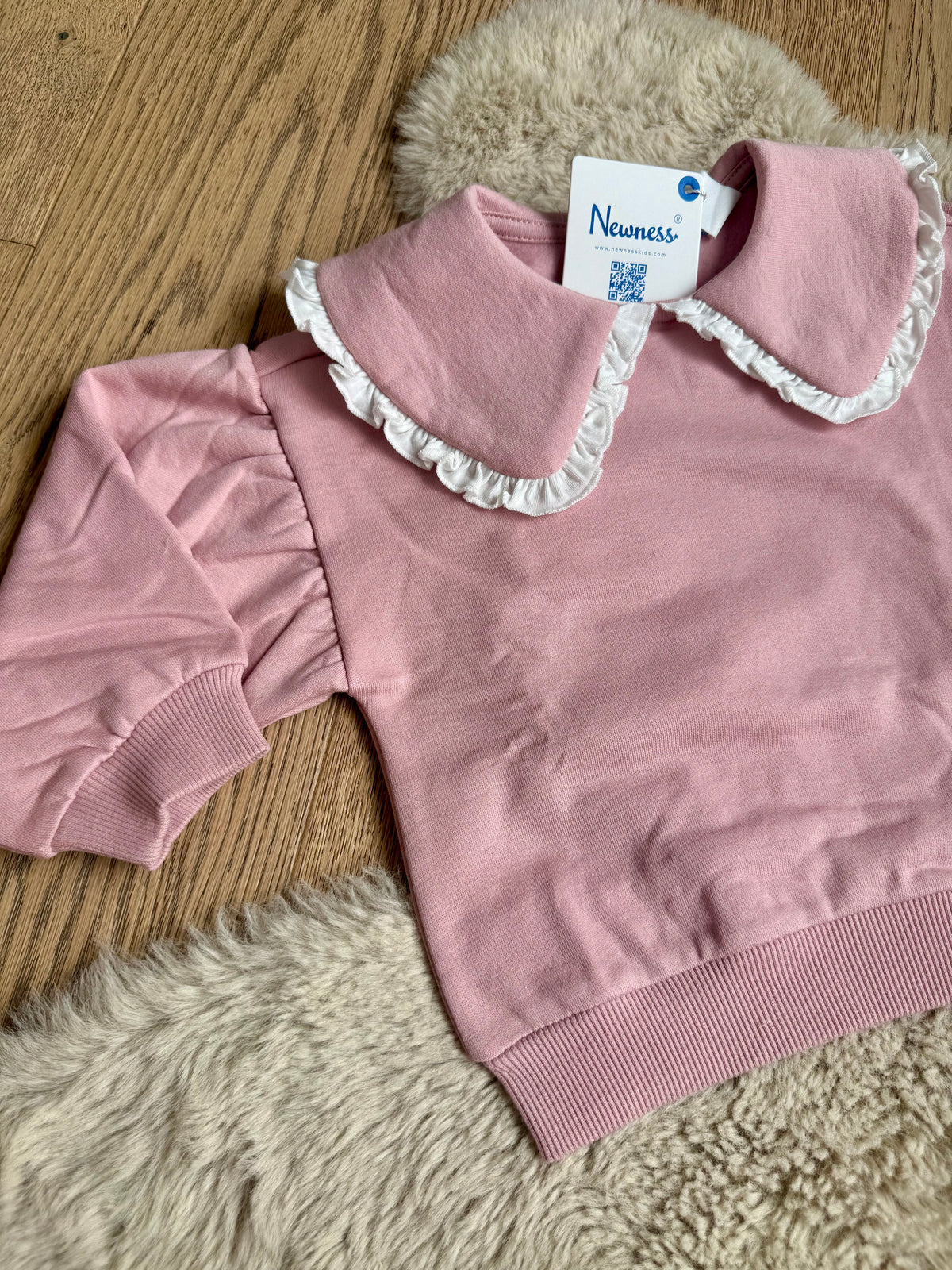 roze fleece sweatshirt met peter pan kraag en rushes - Newness