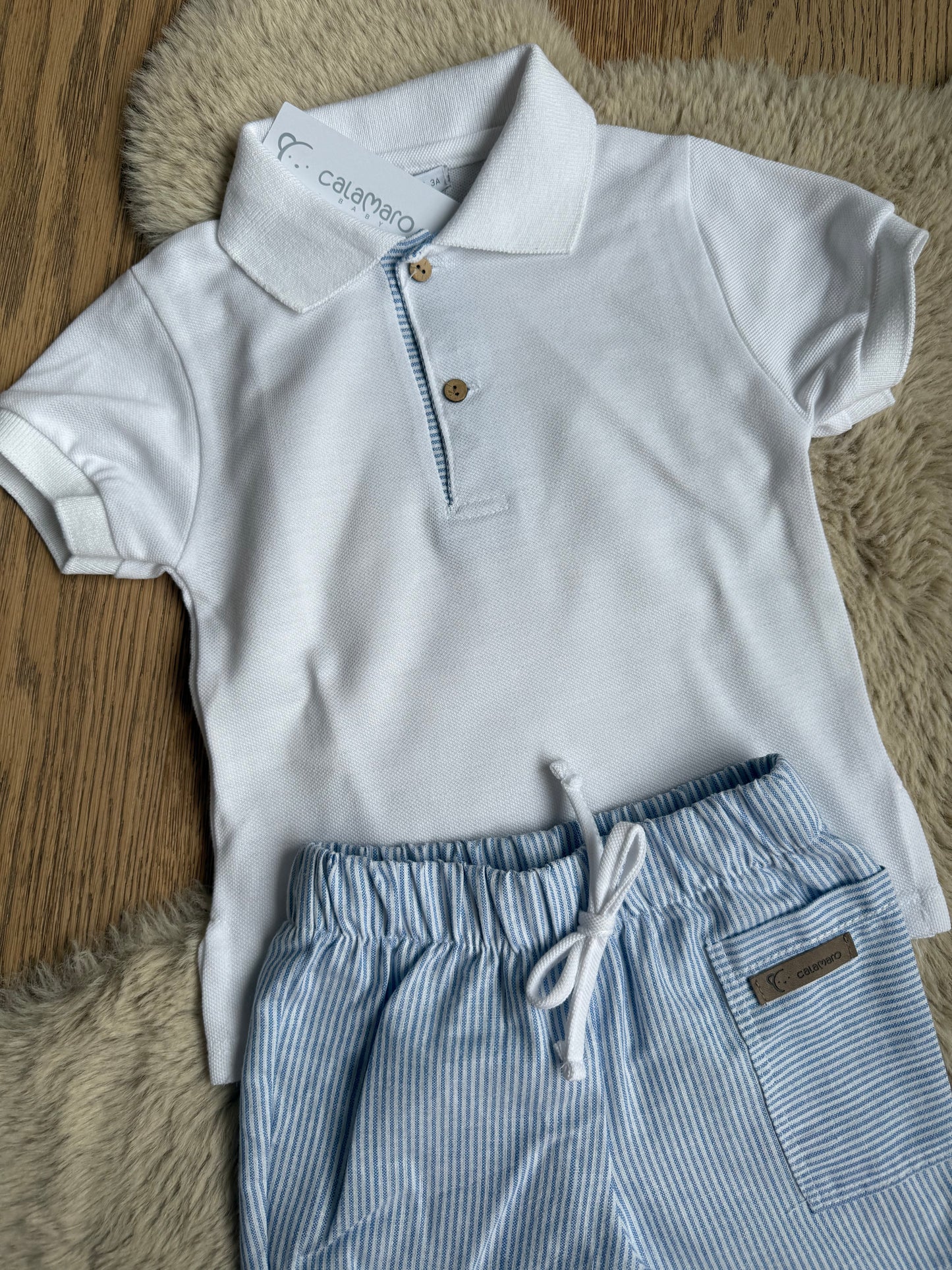 Henri - tweedelig setje t-shirt en blauwe gestreepte broek Calamaro Baby