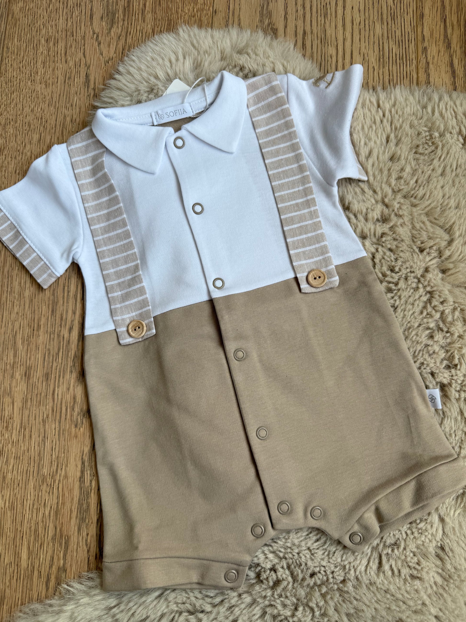Shorty babygrow Sofija voorzijde beige katoen voor baby