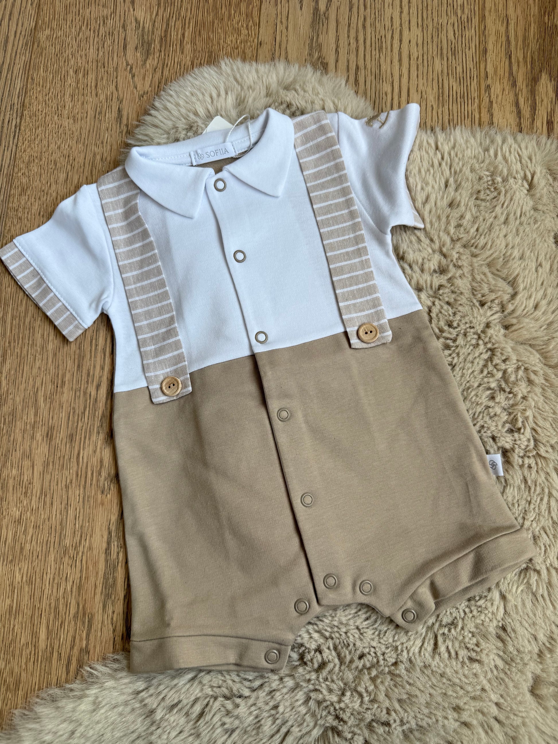 Shorty babygrow Sofija voorzijde beige katoen voor baby